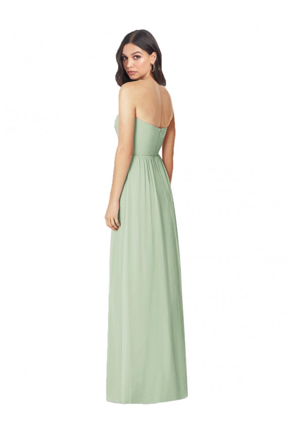 Compre Verde Salvia Trompeta Sin tirantes Gasa Largo Vestidos de dama de honor