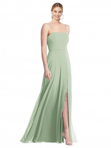 Compre Verde Salvia Trompeta Tirantes espagueti Cuadrado Gasa Largo Formales Vestidos de dama de honor / Vestidos de noche