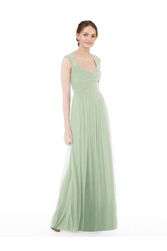 Compre Verde Salvia línea A Cuello de Corazón Gasa Largo Vestidos de dama de honor