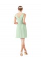 Compre Verde Salvia línea A Cuello en V Gasa Corto Vestidos de dama de honor / Vestidos de cóctel