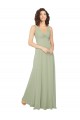 Compre Verde Salvia línea A Cuello en V Gasa Largo Vestidos de dama de honor