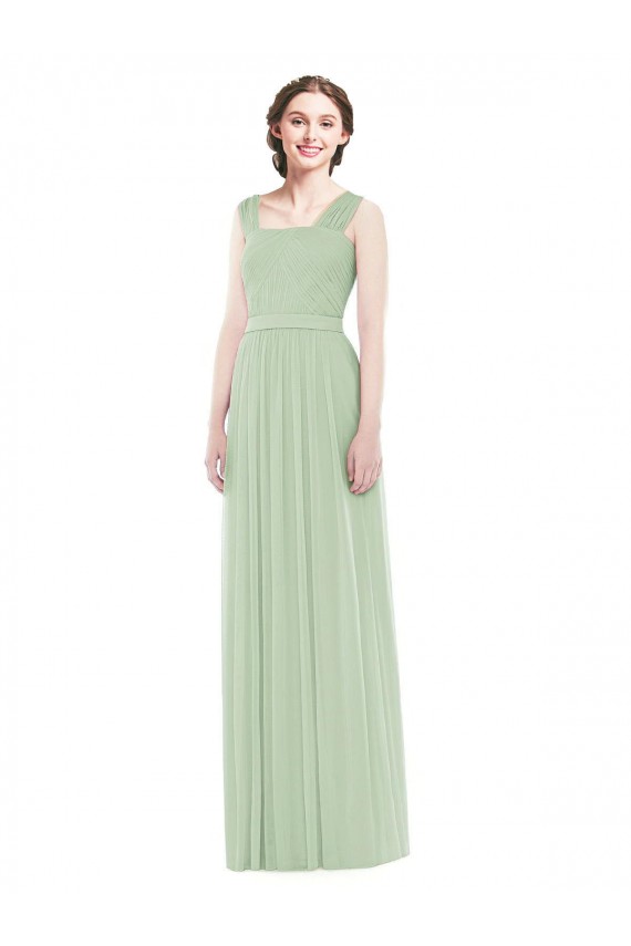 Compre Verde Salvia línea A Tirantes espagueti Gasa Largo Vestidos de dama de honor