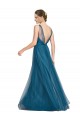Compre Verde azulado línea A Cuello en V Tul Largo Vestidos de dama de honor