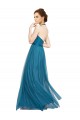 Compre Verde azulado línea A Halter Cuello Alto Tul Largo Vestidos de dama de honor