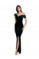 Compre Verde oscuro Cubierta Hombros Descubiertos Terciopelo Elástico Largo Asimétrico Formales Vestidos de dama de honor / Vestidos de fiesta
