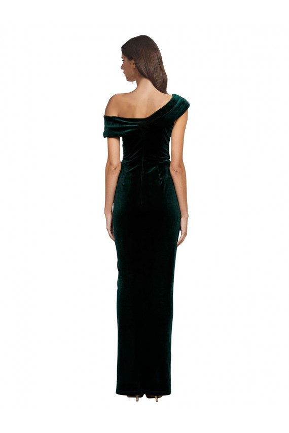 Compre Verde oscuro Cubierta Hombros Descubiertos Terciopelo Elástico Largo Asimétrico Formales Vestidos de dama de honor / Vestidos de fiesta