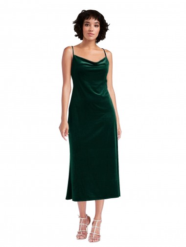 Compre Verde oscuro Cubierta Midi Terciopelo Elástico Corto Formales Vestidos de dama de honor / Vestidos de fiesta / Vestidos de cóctel