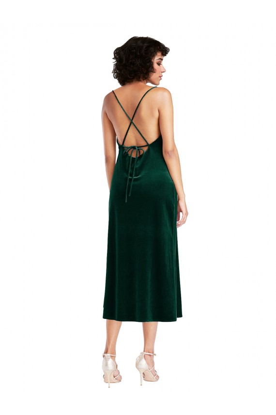 Compre Verde oscuro Cubierta Midi Terciopelo Elástico Corto Formales Vestidos de dama de honor / Vestidos de fiesta / Vestidos de cóctel