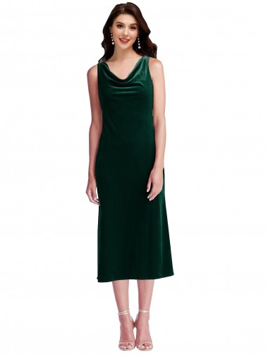 Compre Verde oscuro Cubierta Midi Terciopelo Elástico Corto Vestidos de dama de honor / Vestidos de fiesta / Vestidos de cóctel