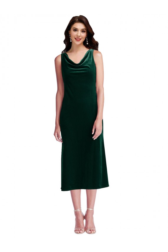 Compre Verde oscuro Cubierta Midi Terciopelo Elástico Corto Vestidos de dama de honor / Vestidos de fiesta / Vestidos de cóctel