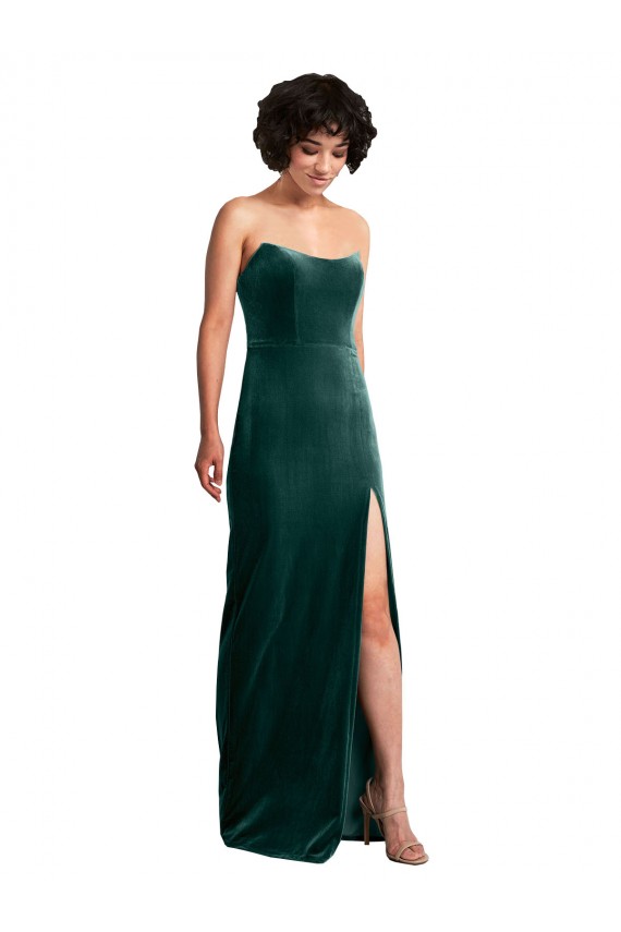 Compre Verde oscuro Cubierta Sin tirantes Terciopelo Elástico Largo Formales Vestidos de dama de honor / Vestidos de fiesta