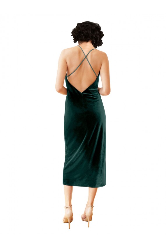 Compre Verde oscuro Cubierta Tirantes espagueti Midi Terciopelo Elástico Corto Formales Vestidos de dama de honor / Vestidos de fiesta / Vestidos de cóctel
