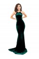Compre Verde oscuro Sirena Cuello Alto Barrer tren Terciopelo Elástico Largo Formales Vestidos de dama de honor / Vestidos de fiesta