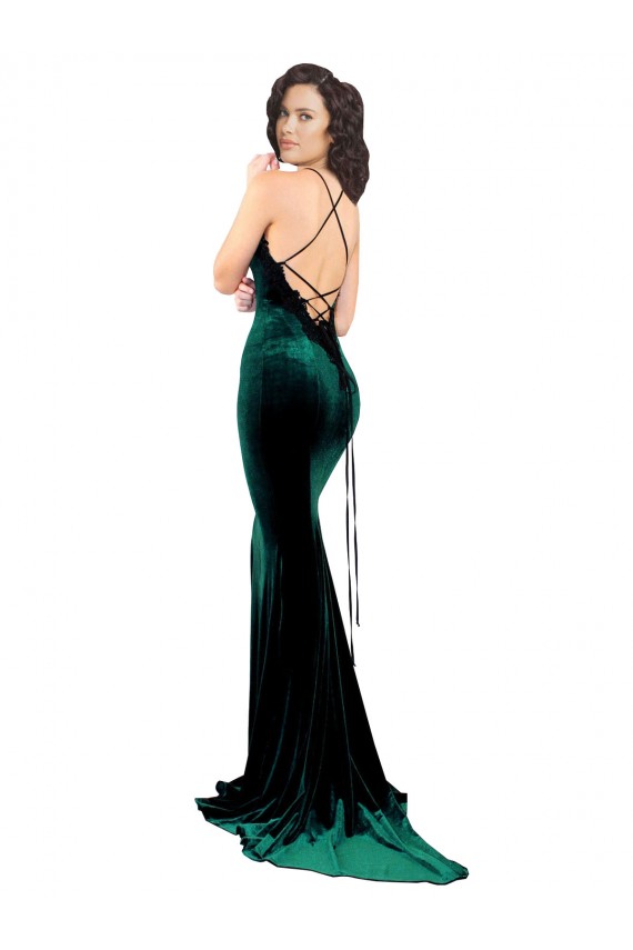 Compre Verde oscuro Sirena Cuello Alto Barrer tren Terciopelo Elástico Largo Formales Vestidos de dama de honor / Vestidos de fiesta