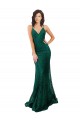 Compre Verde oscuro Sirena Cuello en V Encaje Largo Vestidos de dama de honor / Vestidos de fiesta