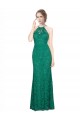 Compre Verde oscuro Sirena Halter Cuello Alto Encaje Largo Vestidos de dama de honor / Vestidos de fiesta