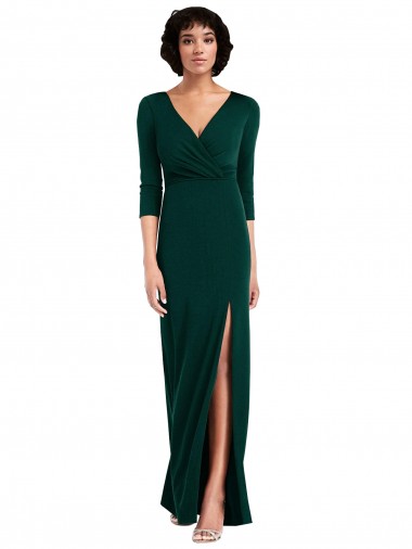 Compre Verde oscuro Trompeta Cuello en V Spandex Largo Formales Vestidos de dama de honor / Vestidos de fiesta