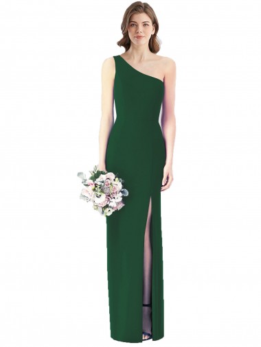 Compre Verde oscuro Trompeta Un Hombre Gasa Largo Vestidos de dama de honor