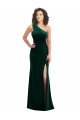Compre Verde oscuro Trompeta Un Hombre Terciopelo Elástico Largo Vestidos de dama de honor / Vestidos de fiesta