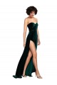 Compre Verde oscuro línea A Cuello de Corazón Barrer tren Terciopelo Elástico Largo Vestidos de dama de honor / Vestidos de fiesta