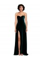 Compre Verde oscuro línea A Cuello de Corazón Barrer tren Terciopelo Elástico Largo Vestidos de dama de honor / Vestidos de fiesta