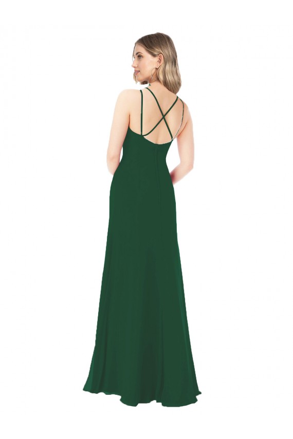 Compre Verde oscuro línea A Cuello en V Cuello de Corazón Gasa Largo Vestidos de dama de honor
