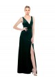 Compre Verde oscuro línea A Cuello en V Terciopelo Elástico Largo Formales Vestidos de dama de honor / Vestidos de fiesta