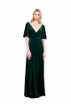Compre Verde oscuro línea A Cuello en V Terciopelo Elástico Largo Vestidos de dama de honor / Vestidos de fiesta