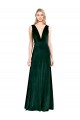 Compre Verde oscuro línea A Cuello en V Terciopelo Elástico Largo Formales Vestidos de dama de honor / Vestidos de fiesta