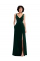 Compre Verde oscuro línea A Cuello en V Terciopelo Elástico Largo Vestidos de dama de honor / Vestidos de fiesta