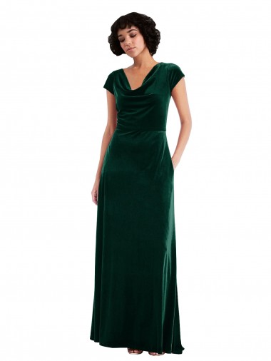 Compre Verde oscuro línea A Terciopelo Elástico Largo Vestidos de dama de honor / Vestidos de fiesta