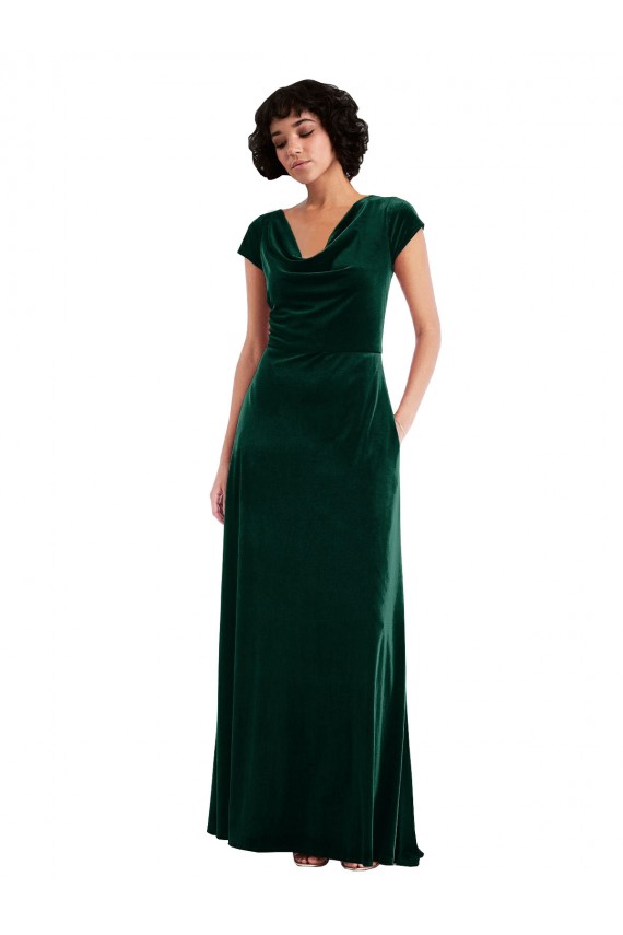 Compre Verde oscuro línea A Terciopelo Elástico Largo Vestidos de dama de honor / Vestidos de fiesta