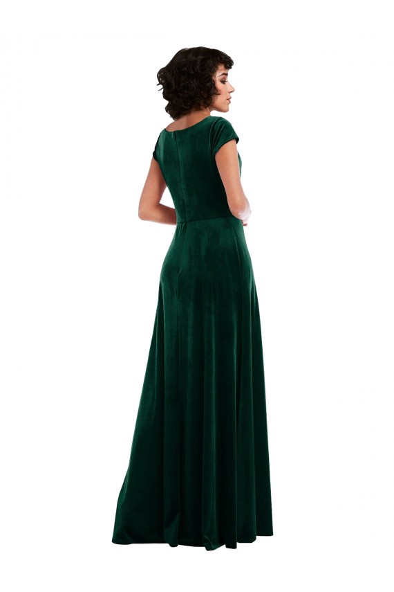 Compre Verde oscuro línea A Terciopelo Elástico Largo Vestidos de dama de honor / Vestidos de fiesta