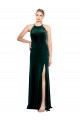 Compre Verde oscuro línea A Tirantes espagueti Cuello joya Terciopelo Elástico Largo Vestidos de dama de honor / Vestidos de fiesta