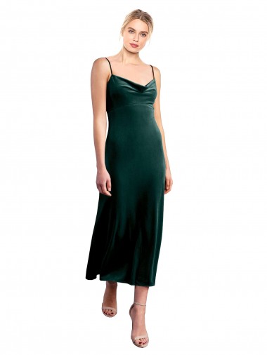 Compre Verde oscuro línea A Tirantes espagueti Midi Terciopelo Elástico Corto Vestidos de dama de honor / Vestidos de fiesta / Vestidos de cóctel