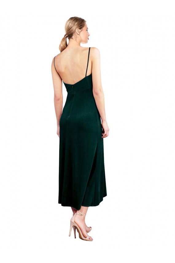 Compre Verde oscuro línea A Tirantes espagueti Midi Terciopelo Elástico Corto Vestidos de dama de honor / Vestidos de fiesta / Vestidos de cóctel