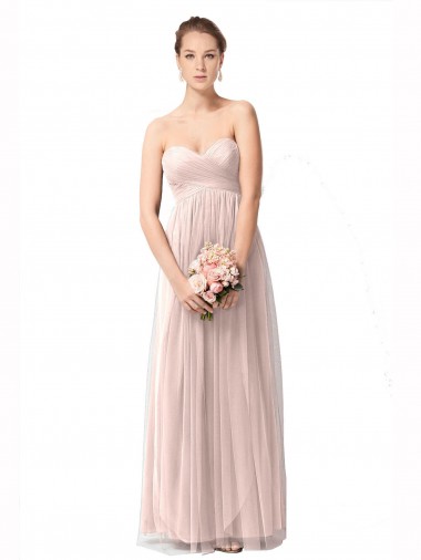 Compre Vintage Rose línea A Cuello de Corazón Tul Largo Vestidos de dama de honor