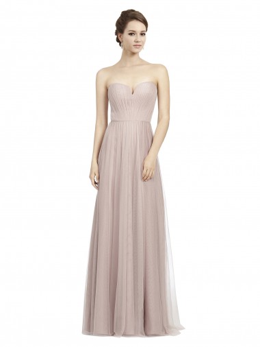 Compre Vintage Rose línea A Cuello de Corazón Tul Largo Vestidos de dama de honor