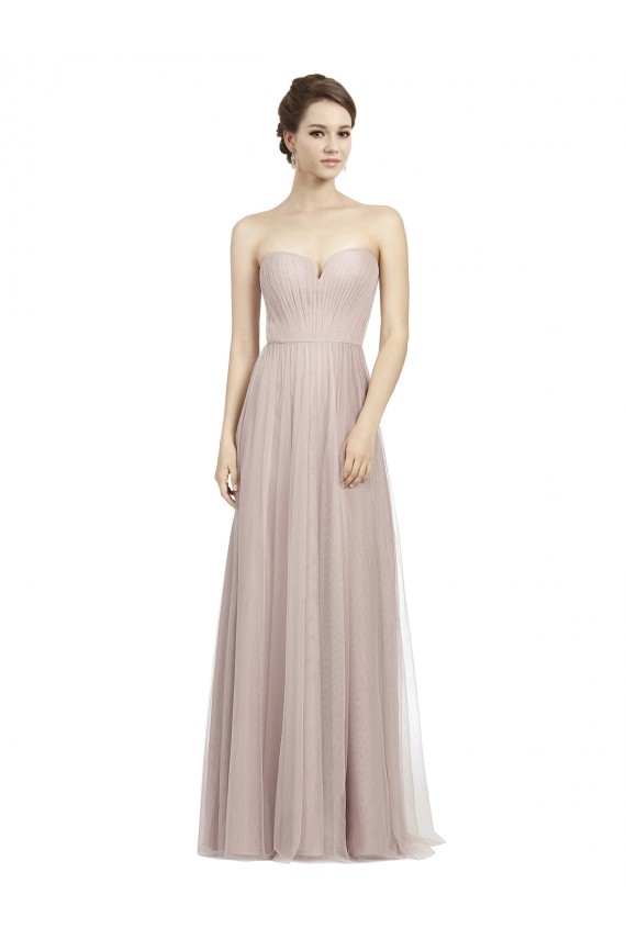 Compre Vintage Rose línea A Cuello de Corazón Tul Largo Vestidos de dama de honor