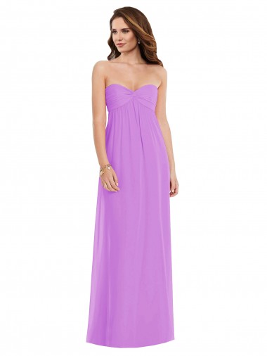 Compre Violeta línea A Cuello de Corazón Gasa Largo Vestidos de dama de honor