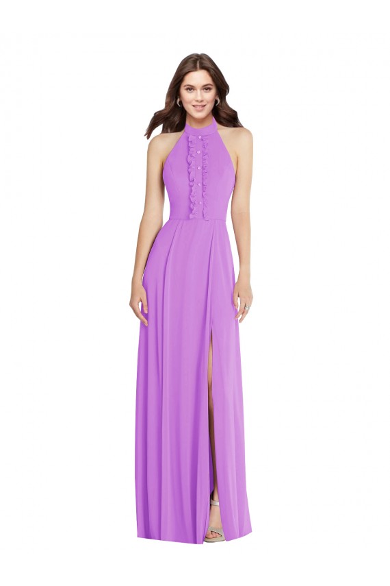 Compre Violeta línea A Halter Gasa Largo Formales Vestidos de dama de honor / Vestidos de noche