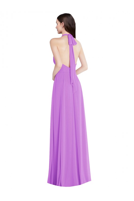 Compre Violeta línea A Halter Gasa Largo Formales Vestidos de dama de honor / Vestidos de noche