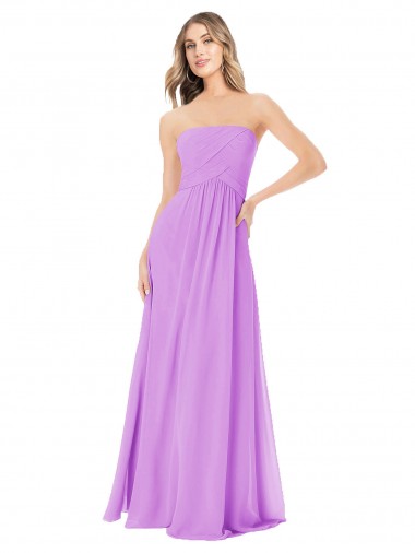 Compre Violeta línea A Sin tirantes Gasa Largo Vestidos de dama de honor