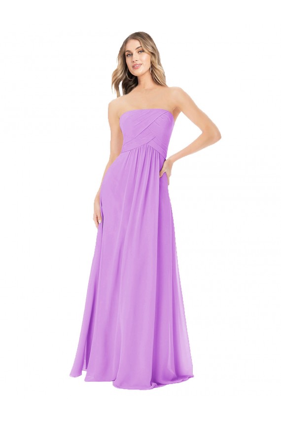 Compre Violeta línea A Sin tirantes Gasa Largo Vestidos de dama de honor