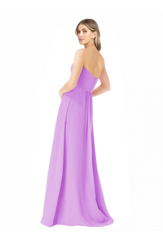 Compre Violeta línea A Sin tirantes Gasa Largo Vestidos de dama de honor