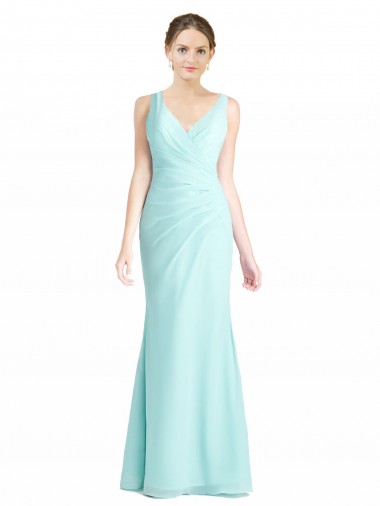 Compre Waterfall Sirena Cuello en V Gasa Encaje Largo Vestidos de dama de honor
