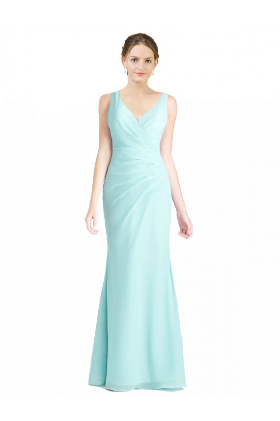 Compre Waterfall Sirena Cuello en V Gasa Encaje Largo Vestidos de dama de honor