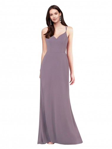 Compre lavanda oscura Columna Cuello de Corazón Gasa Largo Formales Vestidos de dama de honor / Vestidos de noche