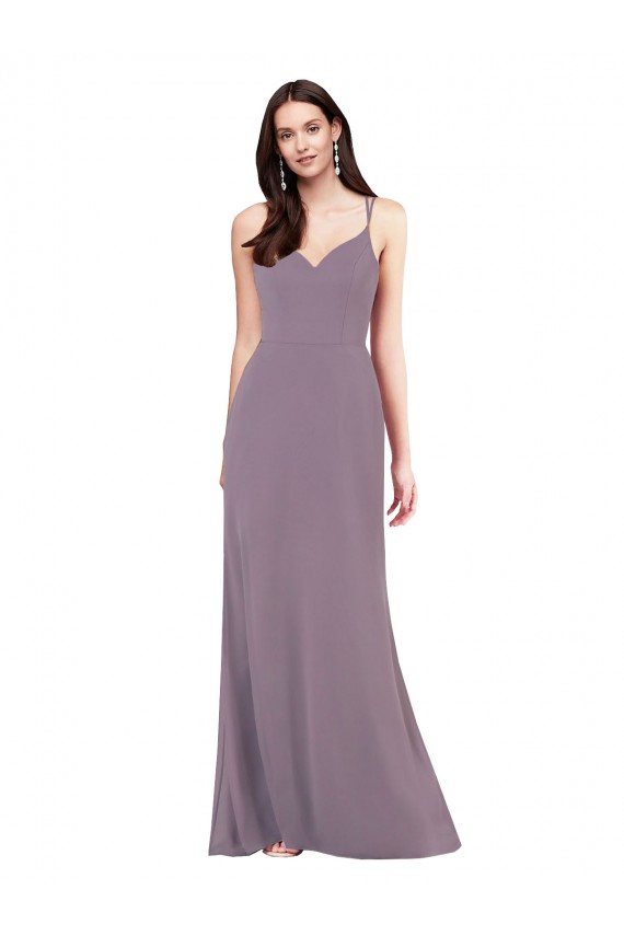 Compre lavanda oscura Columna Cuello de Corazón Gasa Largo Formales Vestidos de dama de honor / Vestidos de noche