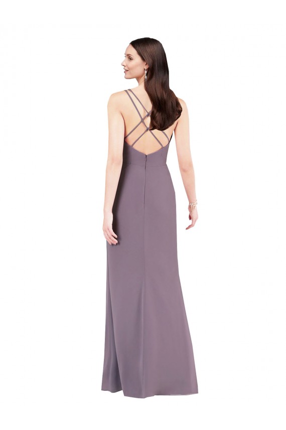 Compre lavanda oscura Columna Cuello de Corazón Gasa Largo Formales Vestidos de dama de honor / Vestidos de noche